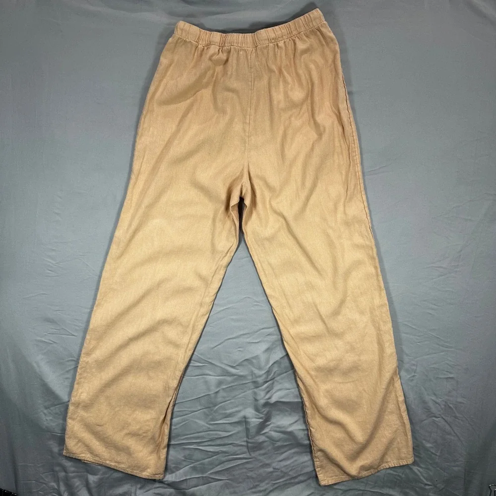 Wilfred Free Tan Linen Elastic Waist Drawstring Pants Women's M Boho Comfort